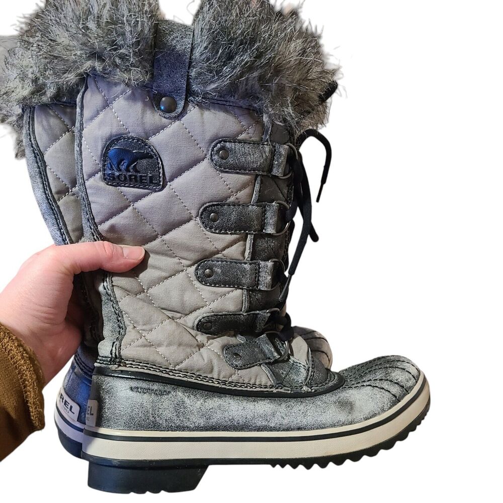 Sorel Tofino Disressed Gray Lace Up Waterproof Winter Snow Boots Women's Size 7 - Picture 2 of 16